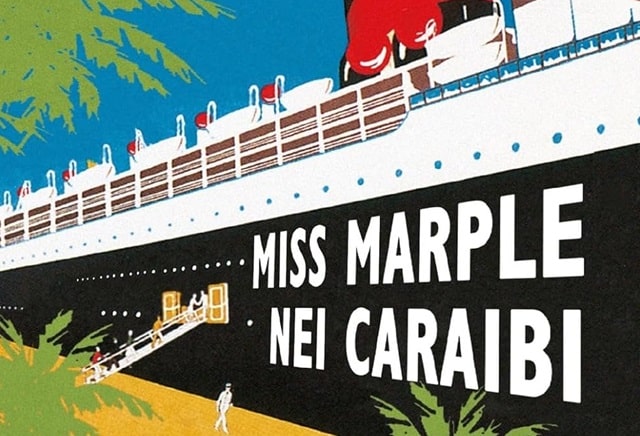 Sulla copertina di Miss Marple nei Caraibi è disegnata una grande nave da crociera che carica i suoi passeggeri