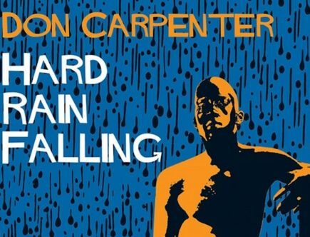 Sulla copertina di Hard rain falling di Don Carpenter c'è un'illustrazione che ritrae un uomo nero a petto nudo e con i jeans, che sta sotto la pioggia. Sullo sfondo si intravede la skyline di una città.