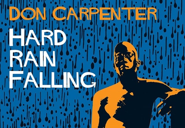 Sulla copertina di Hard rain falling di Don Carpenter c'è un'illustrazione che ritrae un uomo nero a petto nudo e con i jeans, che sta sotto la pioggia. Sullo sfondo si intravede la skyline di una città.