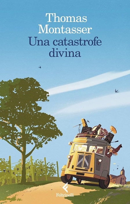 Sulla copertina di Una catastrofe divina di Thomas Montasser c'è un'illustrazione che rappresenta un furgoncino guidato da una suora, carico di strumenti musicali